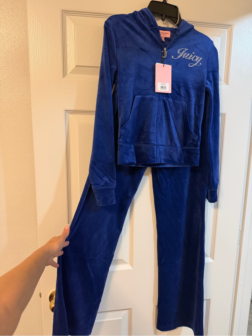 NWT Juicy Couture Blue Velour Rhinestone Tracksuit Set XS